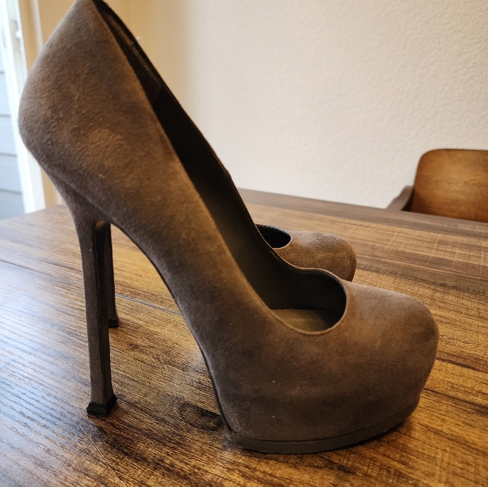 Yves Saint Laurent Tribtoo Heels Pumps Stilettos 36.5 6.5 Suede Grey - Picture 5 of 7